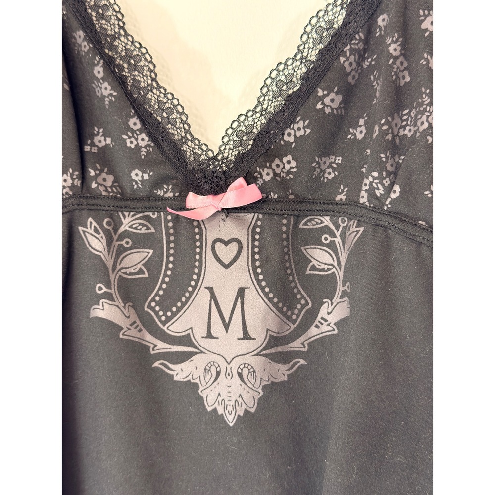 Women's Lace Trim Tank Top Black Bow Floral Babydoll Coquette Whimsigoth Small - Picture 6 of 14